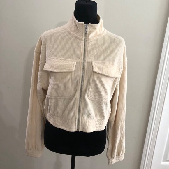 New Aerie Groove On Velour Corduroy Cropped Jacket - Women's Small Cream NWT - Picture 6 of 9